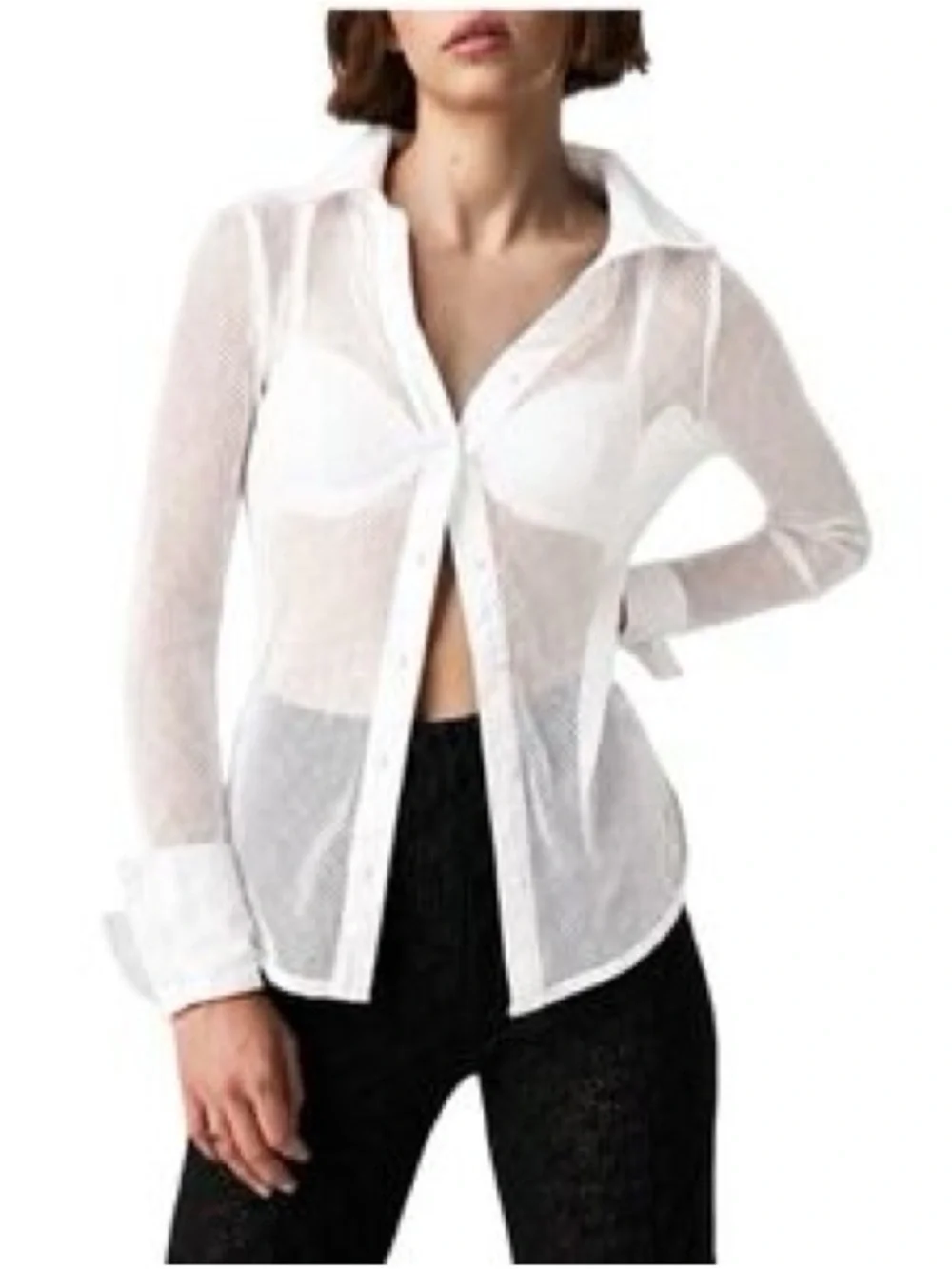 Free People Siggi White Mesh Button-Down Top XS/S Rave Festival Beach‎